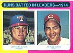 1975 Topps Mini Baseball Cards      308     Jeff Burroughs/Johnny Bench LL